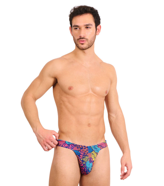 Floral Wave Tan Through Swim Thong