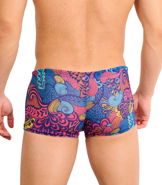 Floral Wave Tan Through Swim Trunks