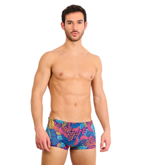 Floral Wave Tan Through Swim Trunks