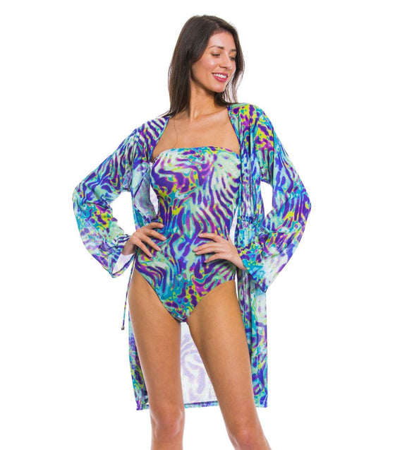 Coral Tan Through Knee Length Kaftan - Kiniki