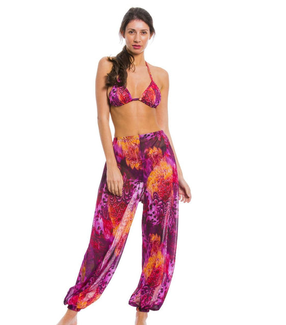 Purple Amalfi Tan Through Harem Pants - Kiniki